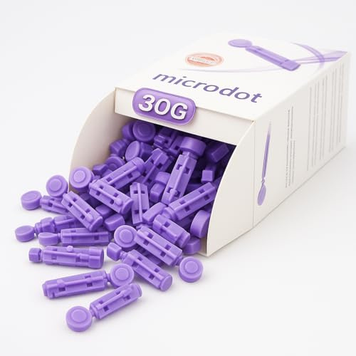 Microdot Safety Lancets 30G - 100 Pack, Ultra-Thin, Sterile, Single-Use for Blood Glucose Testing, Compatible with Most Lancing Devices, Silicone-Coated for Comfort | SterlingSquare