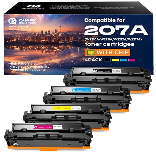 Quark 207A Toner Mit Chip 207A Tonerkartusche Kompatible für HP 207A 207X Color LaserJet Pro MFP M283fdw M255dw M282nw M283fdn M255nw W2210A W2211A W2212A W2213A (4-Pack, Schwarz Cyan Gelb Magenta)