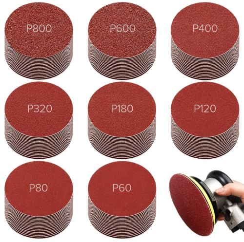 Seconero 120 Pcs 125mm Sanding Discs Pads, 5 Inch No Hole Hook and Loop 60 80 120 180 320 400 600 800 Mixed Grits Sandpaper Sheet for Random Orbital Sander, Round Sanding Discs for Woodworking Metal