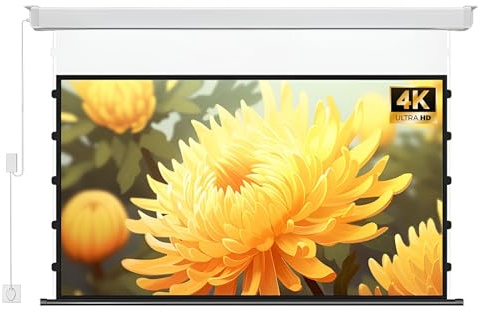 ZIHQRgE Schermo per Proiettore Motorizzato 100 Pollici Telo Proiettore 16:9 per Home Cinema, Esterni, Interni, Telecomando Wireless, Montaggio a Parete/soffitto(72in/16:9)