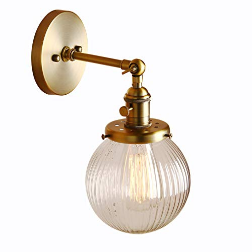 ZCCZJS Luces de Pared Retro Vintage Modernas de 15 cm, Luces de Apliques de Cocina de Barra Loft Bar con Globo de Vidrio Acanalado Sombra de luz de Vidrio Transparente (Negro)