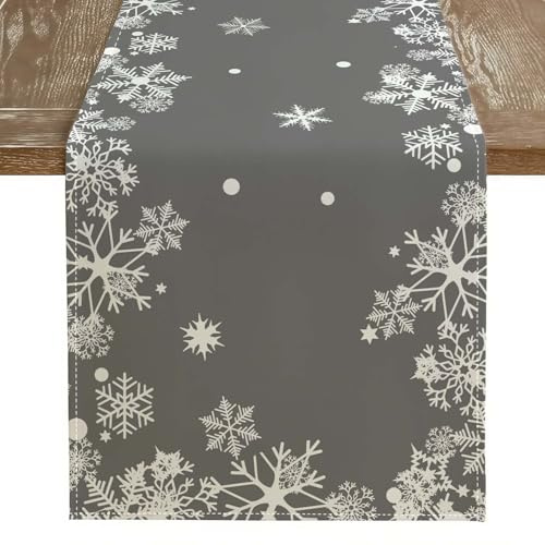 Kiatuniya Tischläufer Weihnachten Grau Weiße Weihnachtstischläufer Modern Schneeflocken Winter Weihnachtsdeko Tisch Weihnachtstischdecke Klein Table Runner für Küche Party Tischdeko 40x140 cm