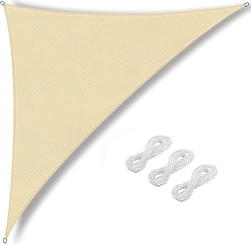 Sonnensegel Dreieckig, Sonnensegel Wasserdicht Dreieck Grau & Creme, Windschutz Segel PES Polyester, 95% UV Schutz für enbereich, Balkon, Terrasse, Garten (Creme, 3X4X5m)