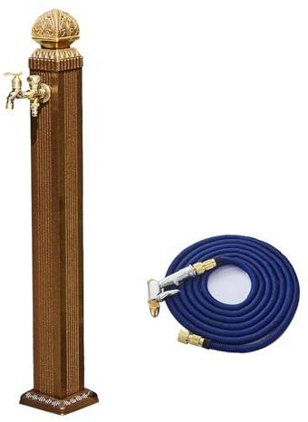 Colonna Acqua Giardino, Fontana da Giardino Esterno, Fontanelle da Giardino, con Rubinetto a Doppia Canna In Ottone e Pistola A Spruzzo da 15 m(110cm/43in)