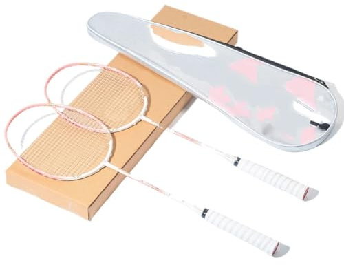 WANGBINGXING Badminton Set Racchetta da Badminton in Fibra di Carbonio 92 g, Racchetta Max 30 libbre, Singola/Doppia, Sport all'Aria Aperta(2PCS Red Sacks)