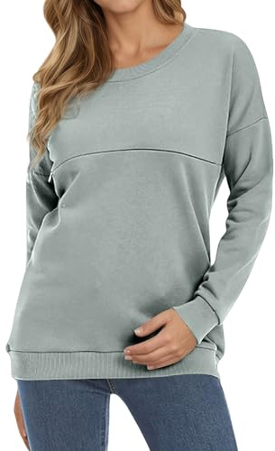 Generisch Sudadera de maternidad y lactancia para mujer, de manga larga con cremallera horizontal, cómoda ropa de maternidad con función de lactancia, M
