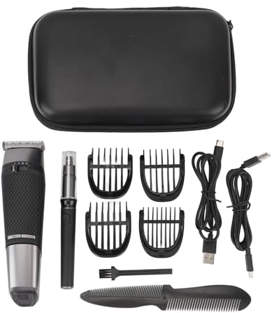 Haarschneidemaschine-Set, Nasentrimmer, professionell, wasserdicht, USB-Aufladung, 2-Gang-Steuerung, LCD-Display, Herren-Bartschneider mit 4 Führungskämmen,