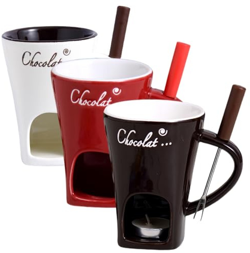 3-teilige Schokoladenfondue-Tasse, hitzebeständiges Schokoladenfondue aus Keramik mit Gabeln, wiederverwendbarer Schmelzbecher für Verabredungen, Geburtstags- und Hochzeitsgeschenke, Käsefondue