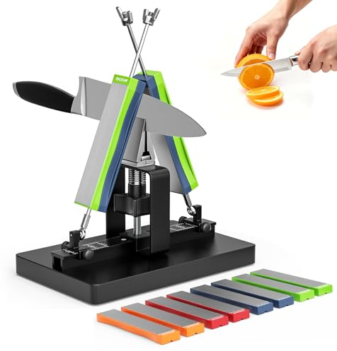 Jradse Kit d'affûtage manuel pour couteaux, système d'affûtage professionnel double face avec guide d'angle et 8 pierres à aiguiser – pour couteaux de cuisine, de chef et de poche(SJ1812M)