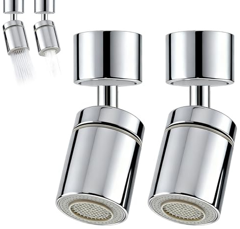 ATTEEFI 2 Pezzi Prolunga Rubinetto Cucina, Girevole a 360° Rompigetto Rubinetto Cucina con 2 Modalità di Getto D'acqua, Argento Terminale per Rubinetti con Doppia Funzione, per Cucine e Bagno