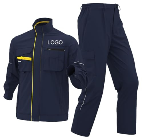 Honghuang Abbigliamento da Lavoro Multitasche Riflettente Personalizzato Logo Riparatore di Fabbrica Divise da Lavoro per Officina Personalizzata Giacca Cappotto e Pantalone Color1,S