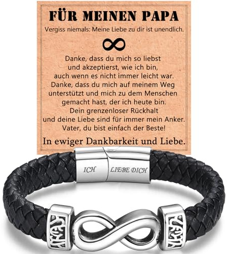 WOVEE Geschenke für Schatz Papa Sohn Mann Ehemann Freund Leder Armband Edelstahl Unendlichkeitszeichen Lederarmband Infinity Magnetverschluss mit Ich Liebe Dich Gravur