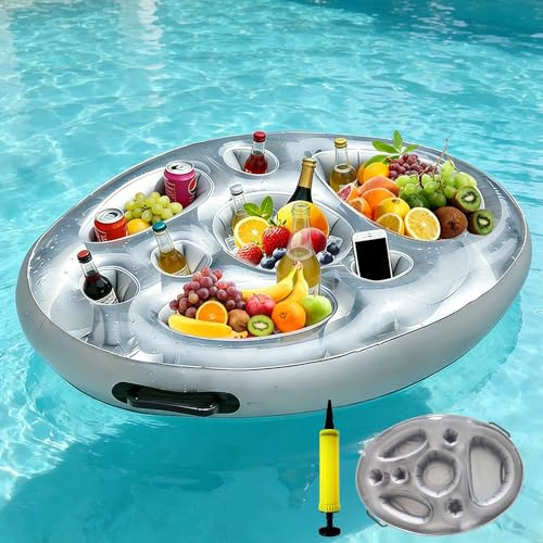 Floating Drink Holder, Inflatable Drinks Holder, Pool Float Tray, Inflatable Floating Snack and Drink Holder with 8 Slots for Pool Parties, Beach, Hot Tub, and Outdoor Summer Gatherings