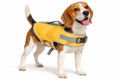 salvagente cane - giubbotto salvagente cane - Flamingo Swimmy giallo - M A:32,5 cm B:43,5-54 cm C:58-69 cm - poliestere - schiuma EPE - regolabile - bande riflettenti - anello per guinzaglio