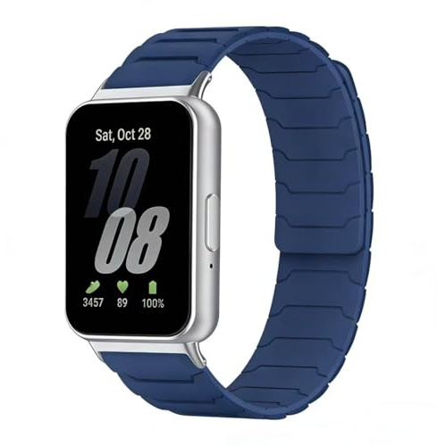 Koelaa Magnetiskt sportklockarmband i silikon, kompatibelt med Samsung Galaxy Fit 3 – mjukt andningsbart justerbart ersättningsband, fitnessarmband för män kvinnor – mörkt och ljust marinblått