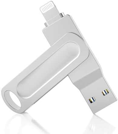 Clé USB 64 Go pour iPhone 3-en-1 avec Adaptateur USB C, MFi Certifié | Cle USB Lightning & USB A 3.0 & USB C, Boîtier Métallique Rotatif 360° Mémoire Externe pour iPhone, Android, iPad, Mac et PC