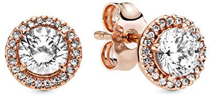 Pandora Timeless Women's 14k Rose Gold-Plated Round Sparkle Halo Cubic Zirconia Stud Earrings, No Box