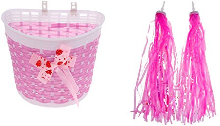CUTICATE Fahrradkorb Rosa Kinderkorb Mädchen Fahrrad Korb Lenkerkorb Streamer Quasten Set Kinderfahrrad Dekoration