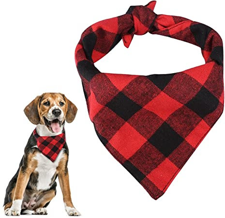 Ichiias Pet Bandana Hund Welpe Karomuster Schal Kragen Lätzchen Halstuch Schwarz Rot(L)