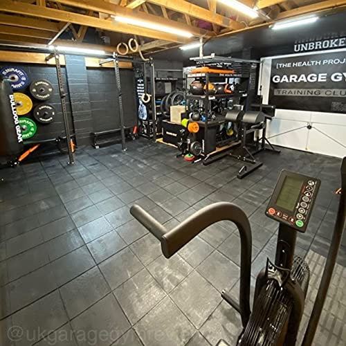 BiGDUG Single & Double Garage Rubber Interlocking Gym Flooring Kits | Home Exercise Mats (Black, Double Garage (6mx6m))