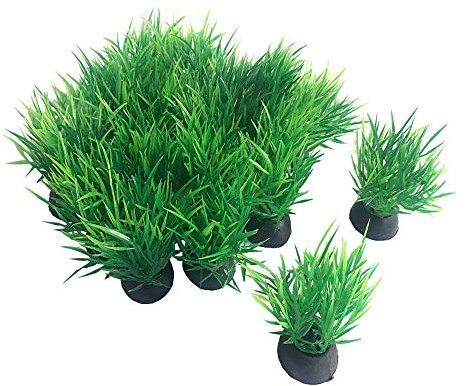 Smoothedo-Pets Aquarium Plants Fish Tank Decorations 20pcs Small Size/1inch Tall Plastic Artificial Plant Goldfish Waterscape Fish Hides Mini Grass Set (Green-C)