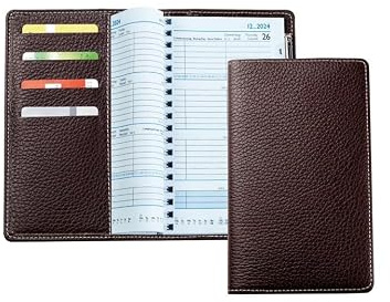 DELMON VARONE - Personalisierbarer Taschenkalender 2026 + 2027 Soft Grain Leder braun - Organizer Wochenplaner (1 Woche auf 2 Seiten) Lederhülle - Buch-Kalender mit Wochenübersicht & Stifthalter