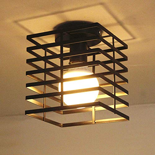 iDEGU Lámpara de Techo Industrial de Metal Diseño de Cubo E27 Lámpara Colgante Vintage Decoración Nórdico Iluminación de Techo para Pasillo Dormitorio Salón Café Restaurante (16cm, Negro)