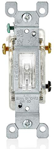Leviton 15 Amp, 120 Volt, Toggle LED Illuminated 3-Way Switch, Residential Grade, Grounding, L1463-2C, Clear