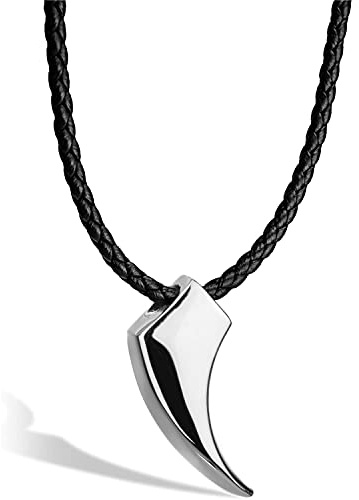 SERASAR Halsband med Vargtand för Män Läderhalsband Pojke Smycken Manligt Tribal Långt Herrhalsband i Silver Present till Vänner