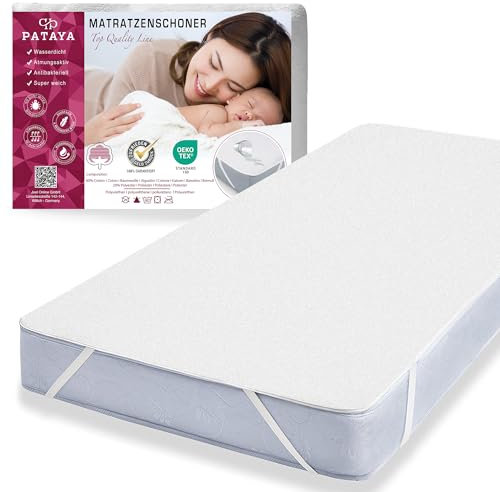 PATAYA Matratzenschoner 90 x 200 cm – wasserdichte Matratzenauflage, sowie eine inkontinenzauflage, Matratzenschutz wasserdicht, inkontinenzunterlage waschbar (90 x 200 cm) White