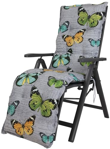 2467 KETTtex Auflage Relaxliege Bali hellgrau Schmetterlinge 168x50x8 cm Sitzpolster (ohne Stuhl)