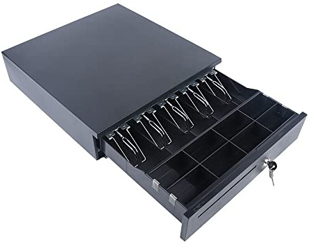 Kassenlade Elektrisch mit 5 Münzfächer,5 Scheinfächer, 40,5 x 42 x 9 cm Schwarz Kassenschublade Öffnung Geldschublade Kassenschublade mit manueller mechanisch