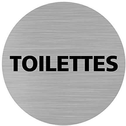 Pictogramme Toilettes (Q0197). Autocollant Souple Effet alu brossé ou Plaque de Porte alu brossé EP 2mm au Choix - Diamètre 83 mm - Adhésif Aspect Aluminium brossé - Adhésif Aspect Aluminium brossé -