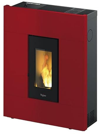 Planeta Huerto Pelletofen Flur 8 kW - Edelstahl - Rot - Pellet - Direkte Entlüftung - Bodenmontage - Für Räume bis 100 qm²