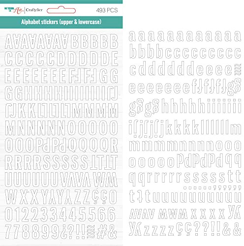 Craftelier - Selbstklebende Alphabet-Sticker mit Groß- und Kleinbuchstaben, Zahlen und Sonderzeichen zum Verzieren von Scrapbooking- und Bastelprojekten | Farbe Weiß