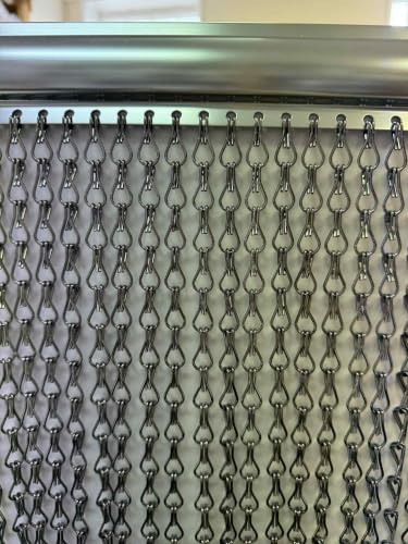 Light Grey Aluminium Chain Curtain Metal Door Curtain Insect Or Fly Screen Double Hook - Extra Wide - 150cm x 210cm Matching Header