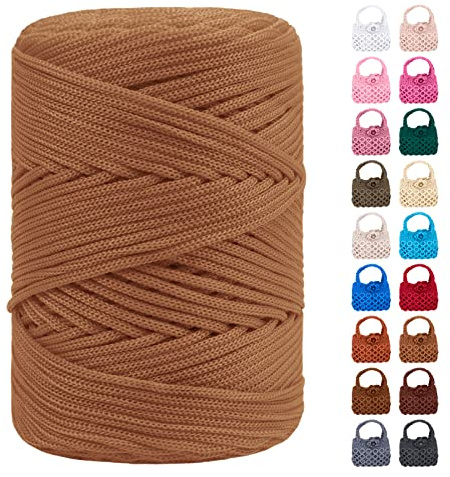 LEREATI Polyester Garn 3mm x 170m, Makramee Garn 3mm Geflochten Makramee Schnur Bunt, Macrame Cord 3mm Farbig für Geschenk, Häkeltasche, Umhängetasche, Platzteller, Wohndekorationen (Khaki)