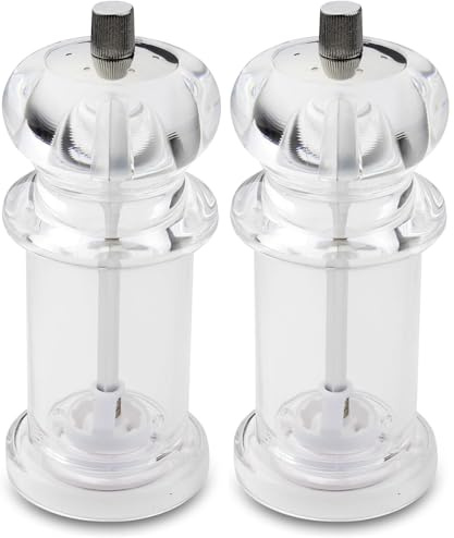 Combination Pepper Mill and Salt Shaker 2-in-1, Durable Non-Corrosive Ceramic Gears, 14.5cm - Clear Acrylic (Pack of 2)