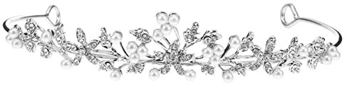 3 stücke Braut Kristall Krone Strass Hochzeit Tiara Hochzeit Zubehör Frauen Kopfschmuck Perlen Haarbänder Hochzeit Haarschmuck Damen Prinzessin Blush Weiß Legierung, 13.2x11cm,