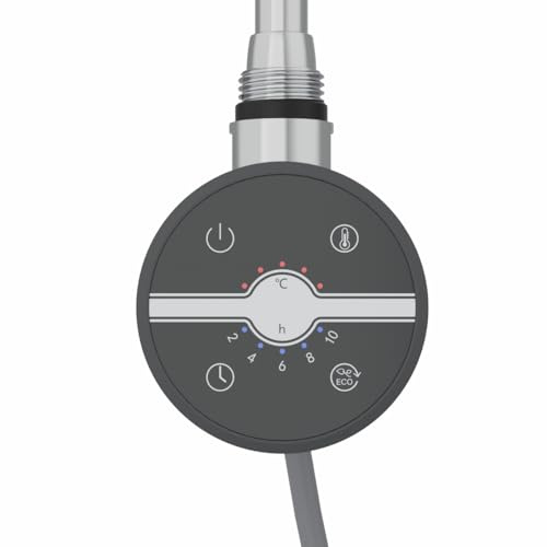 Warmehaus Touch Screen Thermostatic Electric Heating Element Grey 150W | Timer, 3 Operating Modes, LCD Display, Dual Fuel T Piece, 1.1m Cable, for Bathroom Heated Towel Rails and Radiators