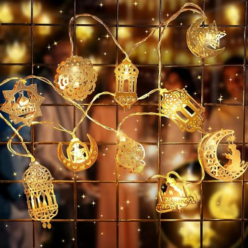 Ding Yongliang Ramadan Lichterkette, 2 Meter Eid Ramadan Laternen Lichterkette, 10 LED Muslim,Dekoration für Außen Innen Haus Garten Rasen String Lights