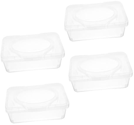 Feuchttücherbox mit Deckel aus Pp für Badezimmer und Schlafzimmer | Wiederbefüllbar, Tragbar und Stabil, 4 Stück, für Babyfeuchttücher und Haushalt