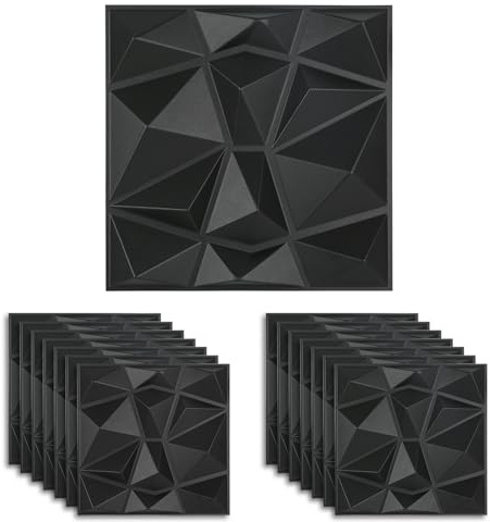 15Pcs Decorative 3D Wall Panels,30x30cm Wall Panelling Diamond Design Wall Tiles PVC Wall Panels Home Decor for Living Room,Bedroom,Bathroom (Black)
