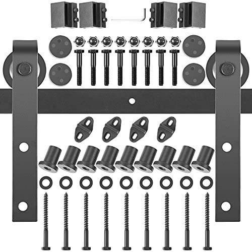 VEVOR Sliding Barn Door Hardware Kit, 12FT Barn Door Kit, 330LBS Load-Bearing Double Barn Door Hardware Kit, Carbon Steel Barn Door Track, Darn Door for 1.57-1.77 Thickness & 6FT Wide Door Panel