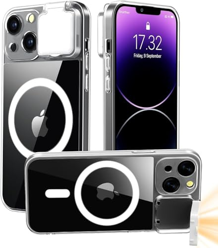 ZFMF Magnetische Hülle für iPhone 15 Hülle mit LED Eingebautes Beleuchtetes Selfie-Licht Wiederaufladbar für TIK Tok/Stream/Make-up/Live/Video-Selfie (2 Modelle, 3 Stufen Helligkeit) Crystal Clear