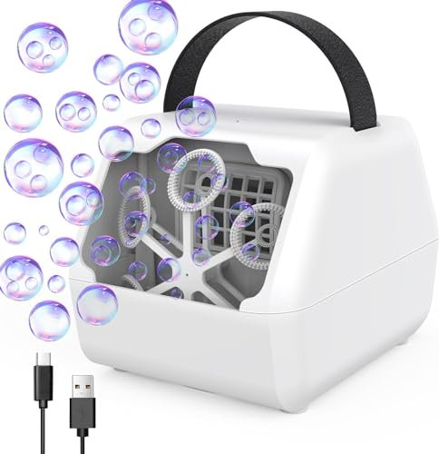 Bombble Automatische Seifenblasenmaschine, Tragbare Seifenblasenmaschine 10000+ Blasen/Min mit 400ml Tank/Doppellagiges Blasennetz/Griff, Kinder Outdoor Geschenk für Hochzeit/Geburtstag/Bühne/Party