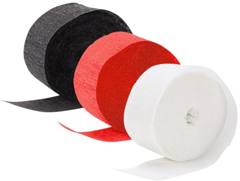JIHUOO 9 Rollen Krepppapier-Luftschlangen zum Aufhängen, Luftschlangen, Weihnachtsfeier, Abschlussfeier, Party, Luftschlangen, Dekorationen, Halloween, Fotoautomaten-Hintergrund, weiß, rot und schwarz
