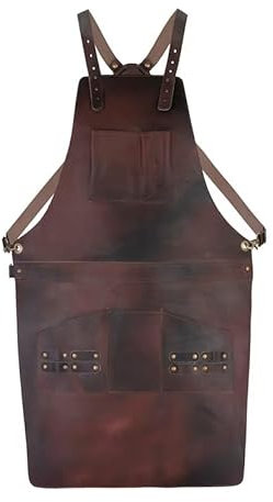 Full Grain Leather Apron Butcher DIY BBQ Cooking Blacksmith Barber woodwork apron ((Dark Brown)