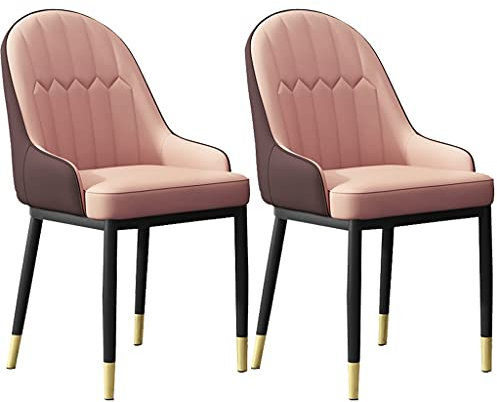 Widppsopt Moderner Esszimmerstuhl, gepolstert mit Leder, 2er-Set mit Metallbeinen, für Küche, Esszimmer, Wohnzimmer, Schlafzimmer, Schreibtisch (Farbe: Pink+Kaffee)