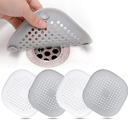 JYTDBCS 4 Pcs Silicone Drain Protector with Sucker, Sink Strainer Protector, shower plug hair trap，Shower Drain Covers Hair Catcher, Strainer Plug Trap Filter for Bathroom, silicone drain filter